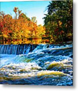 Amazing Autumn Flowing Waterfalls On The River Metal Print