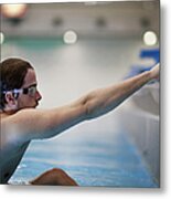 Backstroke Swimmer Starting Metal Print