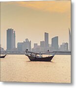 Bahrain Manama Skyline And Dhows At Metal Print