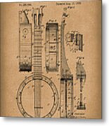 Banjo 1882 Patent Art Brown Metal Print