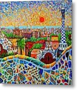 Barcelona View At Sunrise - Park Guell  Of Gaudi Metal Print