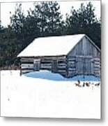 Barn In The Snow Metal Print