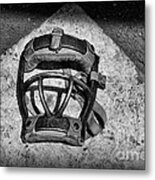 Baseball Catchers Mask Vintage In Black And White Metal Print