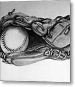 Baseball In Glove Metal Print