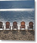 Beach Chairs Lined Up On The Shoreline Metal Print