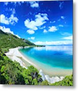 Beach, Crystal Clear Water In Adriatic Sea And Green Mountains Metal Print