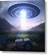 Beam From Ufo Over Tractor At Farm Metal Print