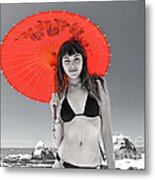 Beautiful Freckle Faced Model  At The Beach Altered Version Metal Print