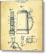 Beer Stein Patent From 1914 -vintage Metal Print