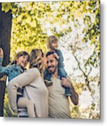 Below View Of Carefree Family Having Fun In Spring Day. Metal Print