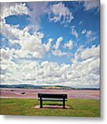 Bench Looking Out Over Low Tide Sands Metal Print