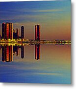Between Night And Day Chicago Skyline Mirrored Metal Print