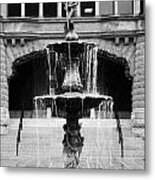 Bexar County Courthouse Blind Naked Justice Fountain San Antonio Texas Black And White Metal Print