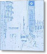 Big Ben In London  - Blueprint Drawing #1 Metal Print