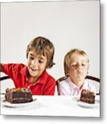 Big Piece Of Cake And A Little One, Inequality Concept. Metal Print