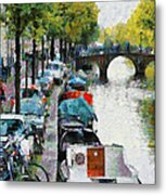 Bikes And Boats In Old Amsterdam Metal Print
