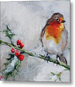 Bird In The Winter Snow Metal Print