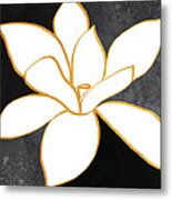 Black And Gold Magnolia- Floral Art Metal Print