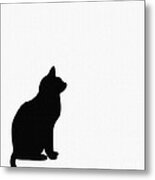 Black Cat Silhouette On A White Background Metal Print