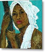 Black Lady With White Head-dress Metal Print