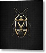 Black Shieldbug With Gold Accents On Black Canvas Metal Print