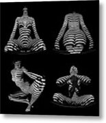 Black White Nude Striped By Blinds Four Square Metal Print