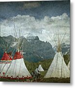 Blackfoot Camp At A Summer Powwow At St. Mary By Glacier National Park Metal Print