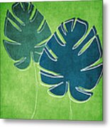 Blue And Green Palm Leaves Metal Print