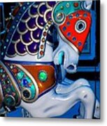 Blue And Red Carousel Horse Metal Print