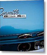 Blue Corvette Sting Ray Rear Emblem Metal Print