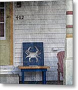 Blue Crab Chair Metal Print