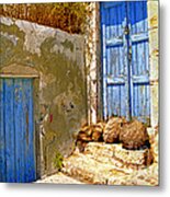 Blue Doors Of Santorini Metal Print