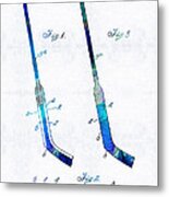 Blue Hockey Stick Art Patent - Sharon Cummings Metal Print