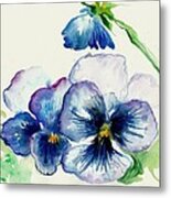 Blue Pansies Watercolor Metal Print