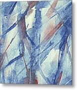 Blue White And Coral Abstract Panoramic Painting Metal Print