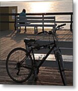 Boardwalk Bicycle At Sunrise With Watercolor Effect Metal Print