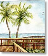 Boardwalk With Two Palms Metal Print