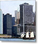 Boats - Schooner Against The Manhattan Skyline Metal Print