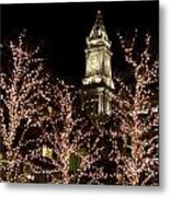 Boston Custom House With Christmas Lights Metal Print