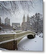 Bow Bridge Central Park In Winter Metal Print