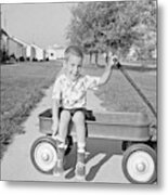 Boy In Wagon 1957, Retro Metal Print
