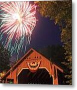 Brattleboro Vermont Covered Bridge Fireworks Metal Print