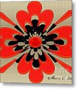 Bright Red On Gold Floral Metal Print