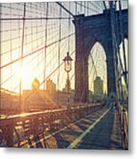 Brooklyn Bridge And New York Skyline At Metal Print