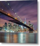 Brooklyn Bridge At Night Metal Print