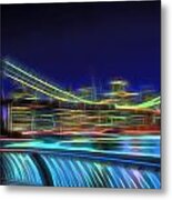 Brooklyn Bridge Neon Panoramic Metal Print