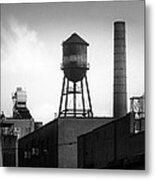 Brooklyn Water Tower And Smokestack - Black And White Industrial Chic Metal Print