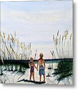 Brother Sister On Beach Sold Metal Print