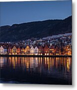 Bryggen In Bergen In Blue Hour Metal Print