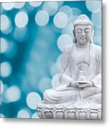 Buddha Enlightenment Blue Metal Print